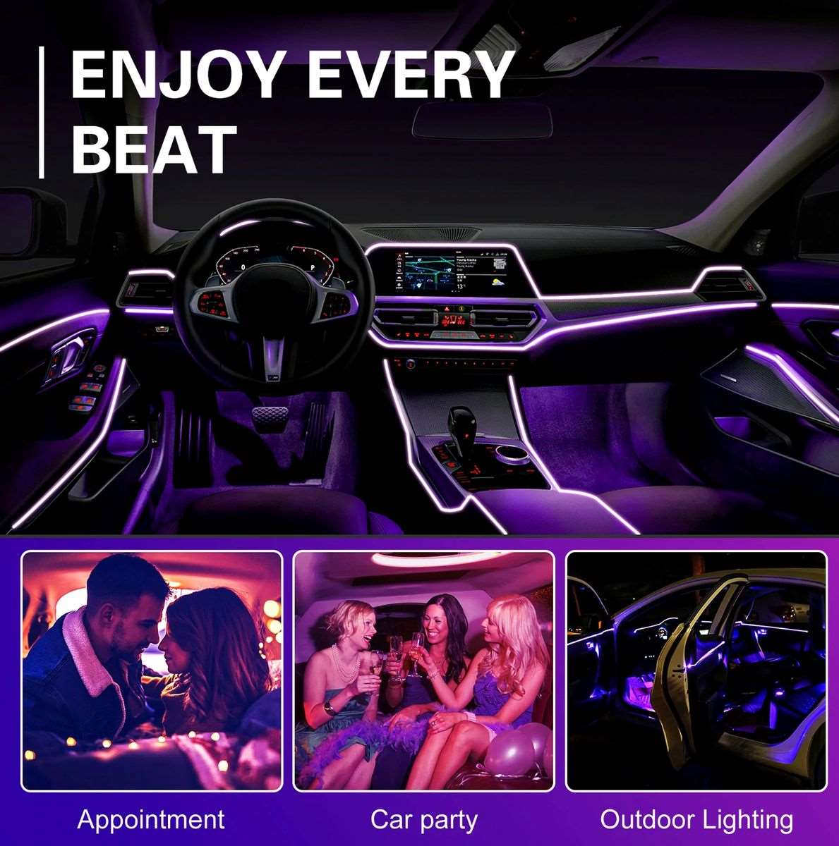 TikTok Hot SaleCar Interior LED Strip Atmosphere Lights Pro(7 Light Colors & APP control)